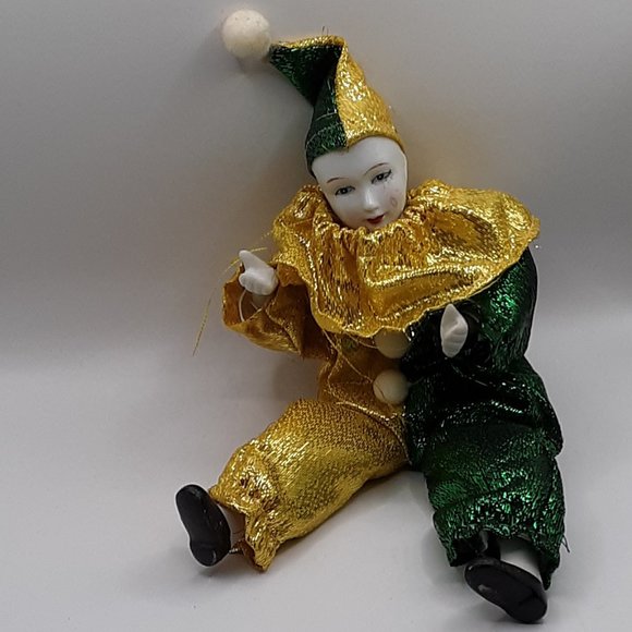 Harlequin Jester Clown Girl Doll Vintage Preowned Bendable Wires Collectible - Picture 2 of 14